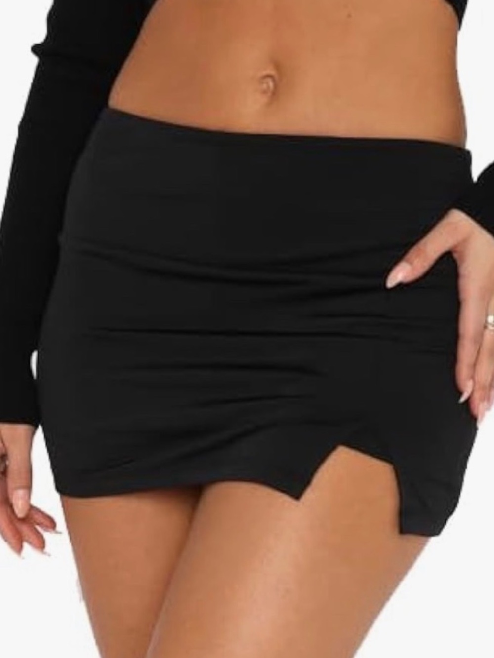 NWT Black Split Hem Mini Skort XS | Built-In Shorts Stretch Y2K